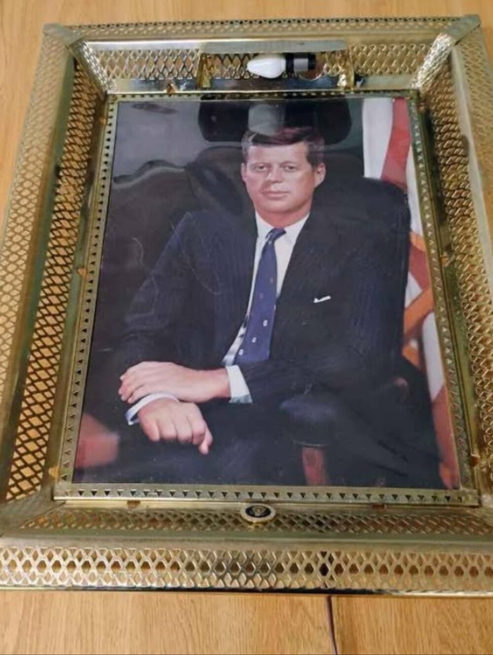 Gold-Tone Mesh Frame Picture Frame -of President John F Kennedy Circa 1962